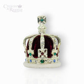 Decorative crown with gemstones on a white background, branded 'Crowns & Regalia'.
